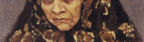 old woman with a patterned headscarf